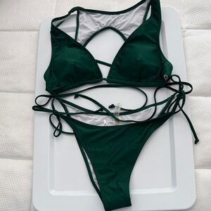 Cupshe Forest Green Strappy Triangle Tie-Side Bikini